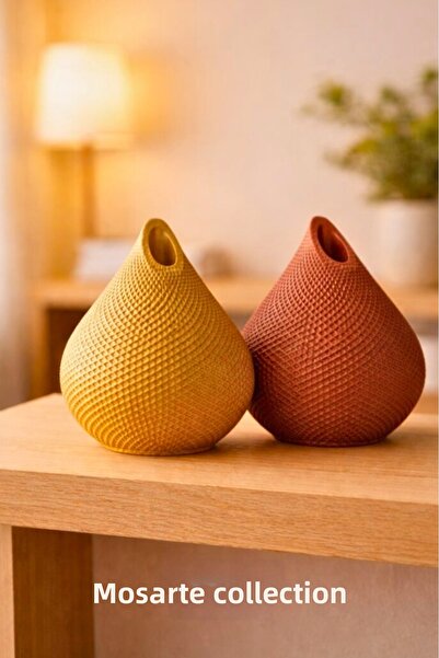 Mosarte مزهرية ديكور عصرية على شكل قطرة مع سطح ثلاثي الأبعاد، طقم من قطعتين