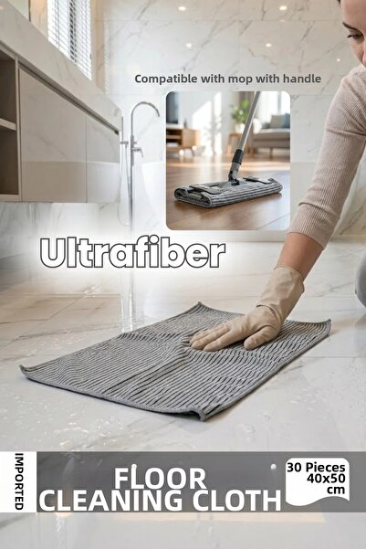 Ellesill 30 Pack Wholesale Premium Floor Cloth 50X70Cm Black Striped Microfiber Cleaning Cloth - Floorclothx