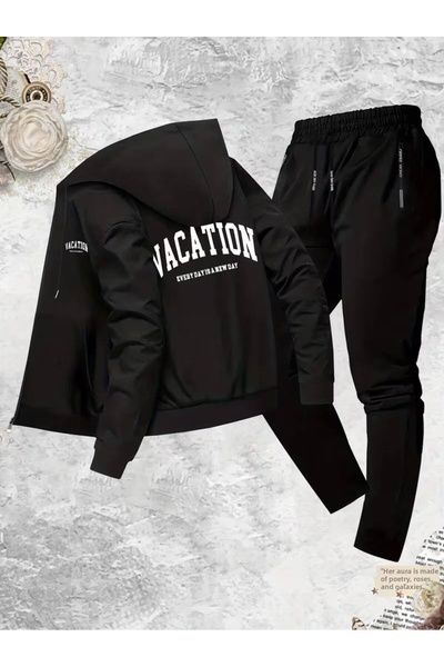 CLASSY.MODA Set de trening casual pentru bărbați, cu glugă și fermoar, imprim...