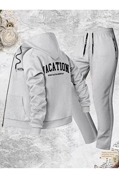 CLASSY.MODA Ανδρικό σετ φόρμας με κουκούλα και φερμουάρ, με στάμπα, άνετη εφα...