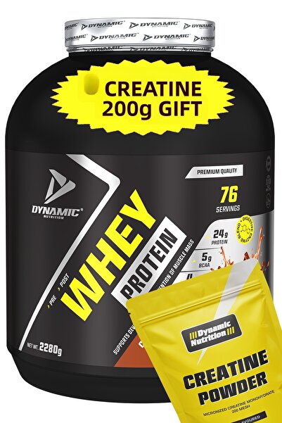Dynamic Nutrition Whey Protein Powder 2280 g + Creatine 200 g Gift - 76 Servings - Chocolate - with Digestive Enzyme Addition