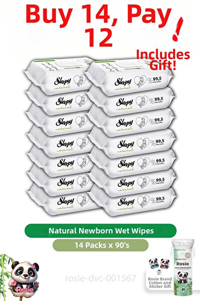 Sleepy مناديل مبللة طبيعية لحديثي الولادة - اشتري 14 وادفع 12، 90 قطعة وروزي
