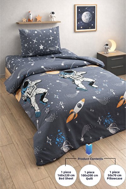 Formeya طقم غطاء لحاف بنمط رائد الفضاء مع ملاءة مطاطية - طقم غطاء لحاف لغرفة ...