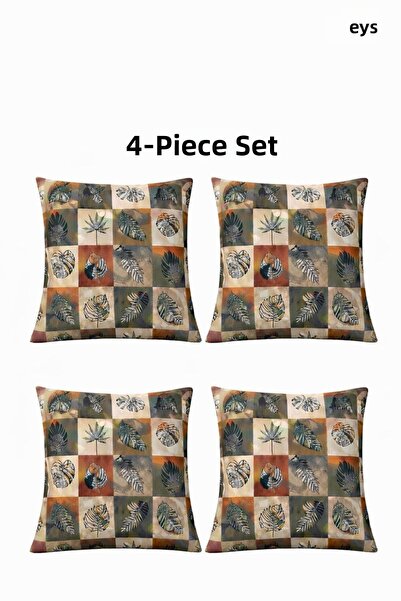 Eys غطاء وسادة قطني رقمي ذو وجهين - مبطن بسحاب مخفي (45×45 سم) مجموعة من 4 قطع