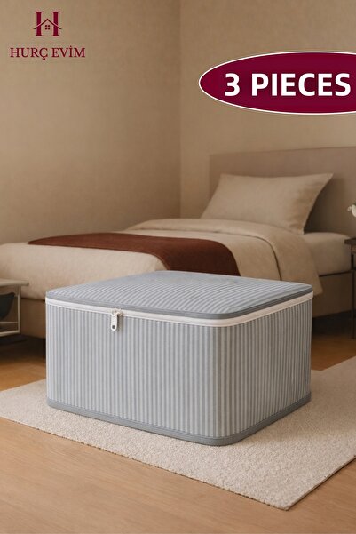 HURCEVİM 3 Pieces Anthracite Striped Quilt Cover 100X50X50 cm |   Extra Durab...