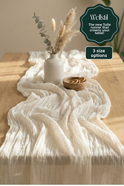 Wellstil Nuv |   100% cotton tulle runner, bohemian wedding engagement organi...
