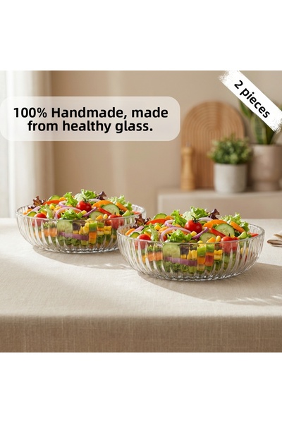 Glamis Selen Concept Linea Damla Model Handmade Glass Salad and Fruit Bowl Se...