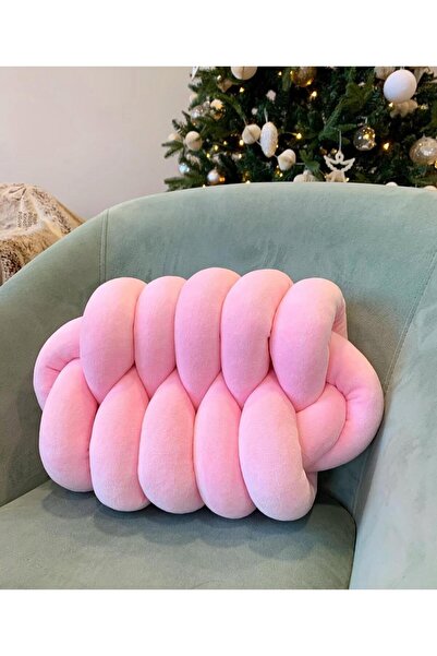 ÖrgüYastik وسادة مزخرفة بعقدة محبوكة على شكل 'ظهر السمكة' (وردي)