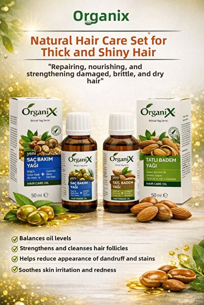 Organix مجموعة العناية بالشعر الطبيعية |   زيت العناية بالشعر وزيت اللوز الحل...