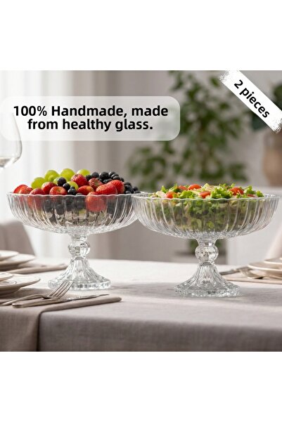 Glamis Selen Concept Linea Drop Model Footed Handmade Glass Salad and Fruit B...