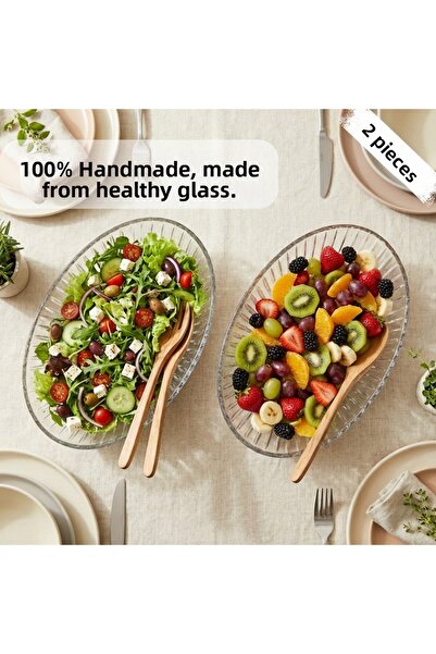 Glamis Selen Concept Damla Model Handmade Glass Salad Bowl and Fruit Bowl Set...
