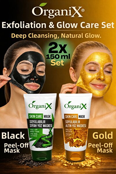 Organix قناع تقشير الرؤوس السوداء والذهبية - منظف البشرة لتنقية المسام 2x150 مل