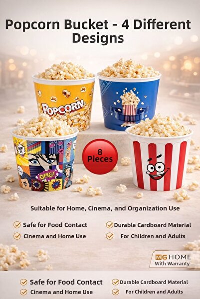 VENON 8 Pieces 🍿   2200 ml 🍿 Corn Bucket Chips Bucket Popcorn Bowl Plastic ...