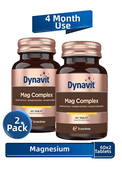 Dynavit ماغ كومبلكس 60 قرص × 2 - 200 ملغ ماغنيسيوم كومبلكس ثلاثي الشكل (مالات...