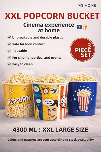 VENON 🍿   3 Pieces XXL Large Size 🍿   Corn Bucket Chips Bucket Popcorn Bowl...