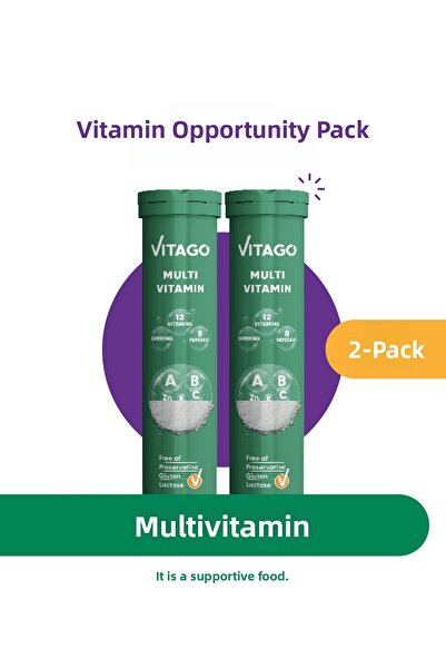 Vitago 20 قرص فوار متعدد الفيتامينات والمعادن - عبوة من قطعتين