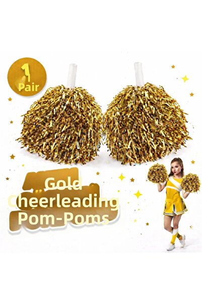 Kanonik Education 1 Pair of Gold Color School Cheerleading Pom Poms Extra Full