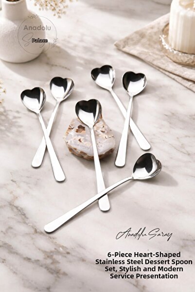 Anadolu Saray 6Pcs Heart Shaped Stainless Steel Dessert Spoon Set Stylish and...