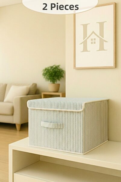 HURCEVİM 2 Pieces - Anthracite Striped Multi-Purpose Box Storage Container - ...