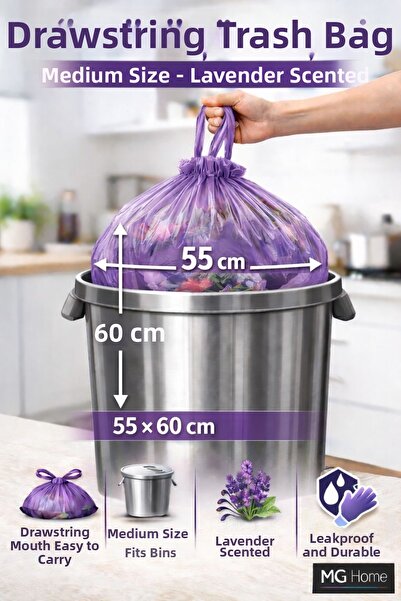 VENON 🌷 5 عبوات من أكياس القمامة المربوطة برباط مقاس 5×10 باللون اللافندر 🌷...