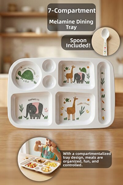 Meleni Baby طبق طعام من الميلامين مكون من 7 أقسام - طبق وجبات خفيفة مزخرف لتغ...