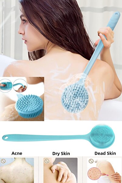 Privo فرشاة استحمام سيليكون مزدوجة الجوانب بمقبض طويل لتنظيف الظهر والجسم وتد...