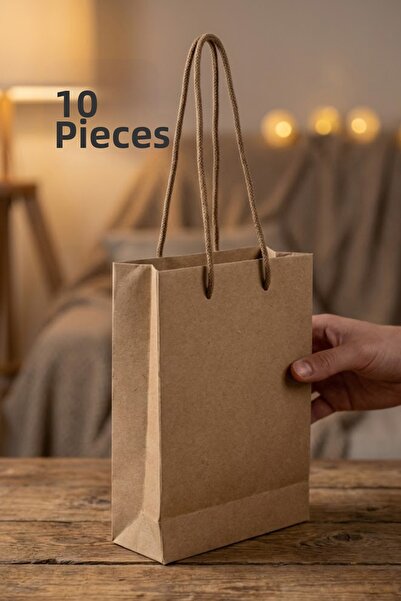 OLİ Art حقيبة كرافت صغيرة من الورق المقوى 12x17x5 سم 10 قطع - حقيبة هدايا وحق...