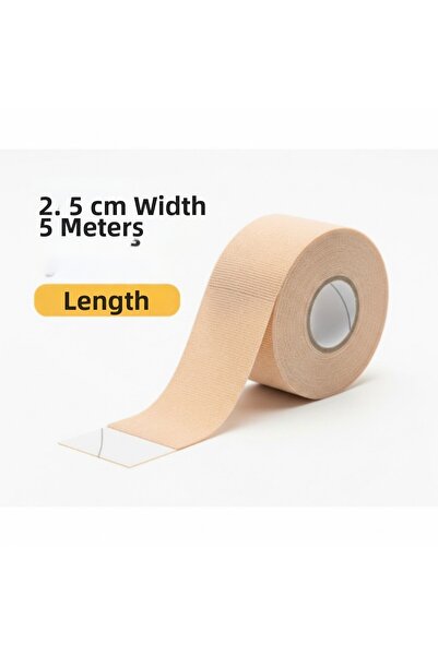 Brentino شريط كينيزيو لتخفيف الآلام 2.5 سم × 5 م، بلون البشرة، مرن، قابل للتن...