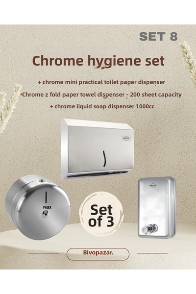Palex Set de igienă din 3 piese - Crom (Dozator de săpun lichid + Dozator de ...
