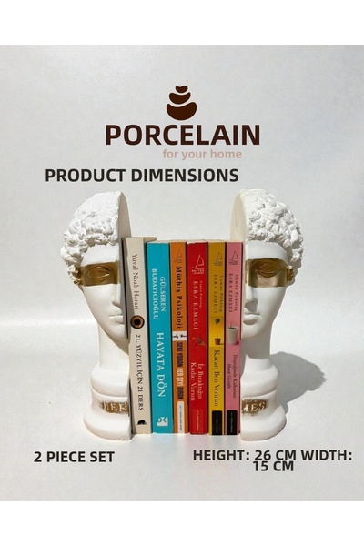 Porselian Set of 2 Decorative Concrete Antique Bust Bookends 26 cm Black Scul...