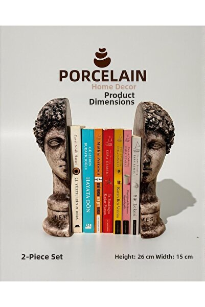 Porselian Set de 2 suporturi decorative pentru cărți din beton antic, 26 cm, ...