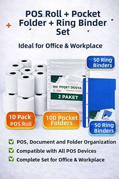 ANI OFİS KIRTASİYE A K مجموعة مكتبية: لفائف نقاط البيع 56×16 (10 قطع) + ملفات...