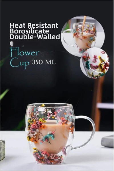 safestore 350 ml Heat Resistant Borosilicate Double Wall Flower Cup Cup Flowe...