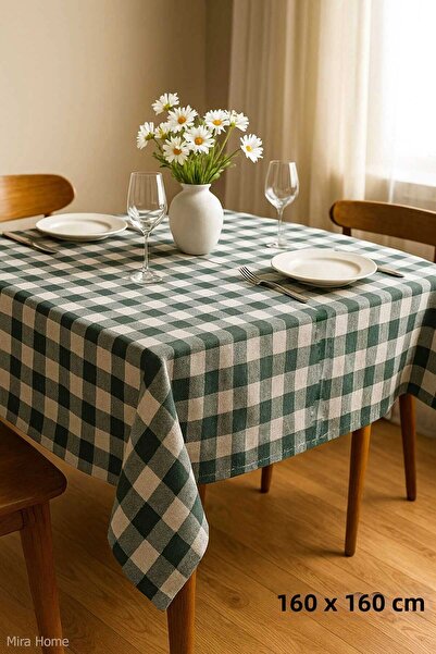 Mira Home Fiber Checkered Tablecloth Table Cloth Plaid Pattern 160X160 cm Green