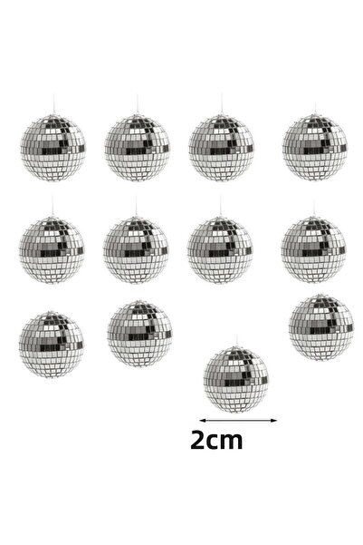 partidolu كرة ديسكو معلقة باللون الفضي للعام الجديد 12 قطعة 2 سم ريترو