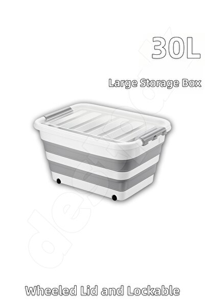 Destpak 30 Lt Space-Saving Giant Storage Box - Folding Lid with Locking Wheel...