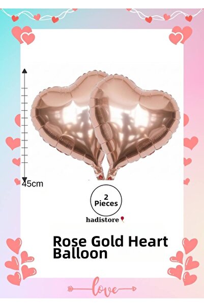 hadistore Heart Foil Balloon 2 Pieces Rosegold 45cm (18'') Heart Balloon Heli...
