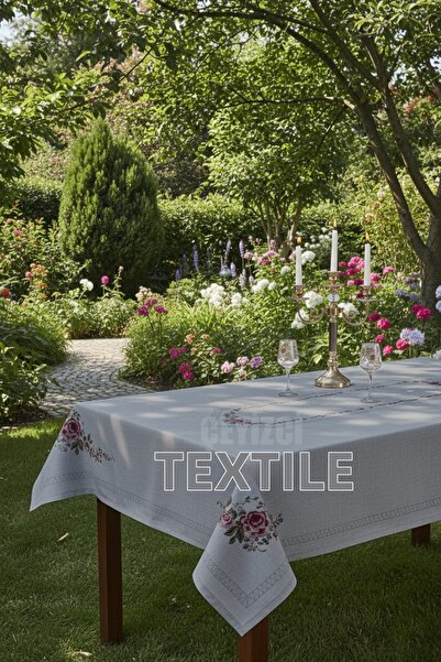 Çt Çeyizci Tekstil Table Cloth, Digital Printed Cross Stitch Single Table Clo...
