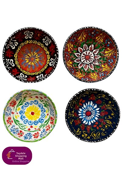 TAŞDELEN AVM Ethnic Patterned Tile Large Size Twice Fired 4-Piece Bowl