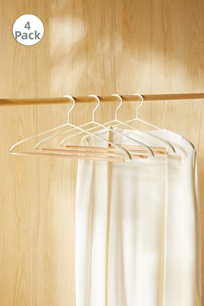 Ocean Home Textile 4 bucăți cuier metalic alb mat cu suport din lemn, cuier p...