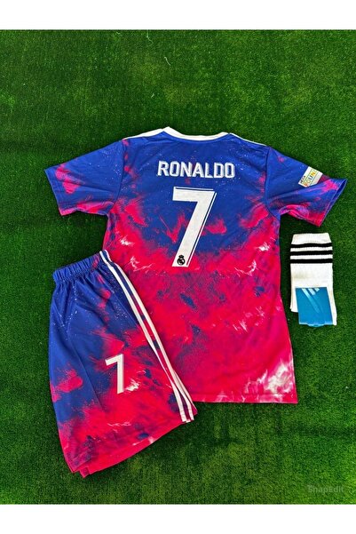 Lion Spor R€Al Mædrid Ronaldo Cr7 Wavy Red Kids Jersey (Forma Short Socks)