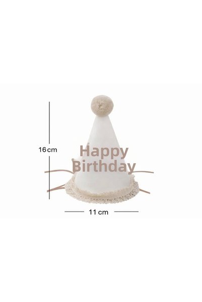 Moonbelle Girl's Lace Detailed Felt Birthday Hat with Happy Birthday Written and Pompom