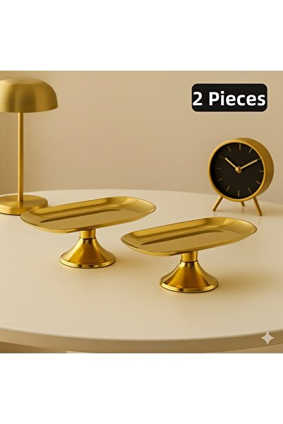 AslıHediyelik Set of 2 10X23 cm Gold Footed Boat Presentation Plate Snack Pla...