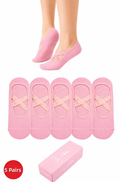 Lazen Șosete de yoga Pilates cu talpă anti-alunecare - Set de 5 bucăți - Bale...