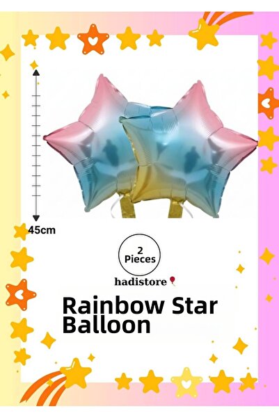 hadistore Star Foil Balloon 2 Pieces Rainbow Color 45cm (18'') Balloon Helium...