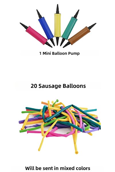 HAPPYLOOPPARTY بالونات نقانق طويلة ورفيعة بألوان مختلطة 20 قطعة و1 مضخة بالون...
