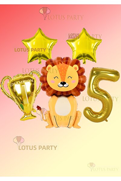 LOTUS PARTY بالون على شكل أسد، بالون ذهبي، بالون على شكل نجمة ذهبية، بالون عل...