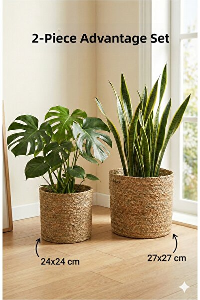 sever ithalat Set of 2 Large Wicker Baskets - Decorative Jute Cobalt Warm & B...