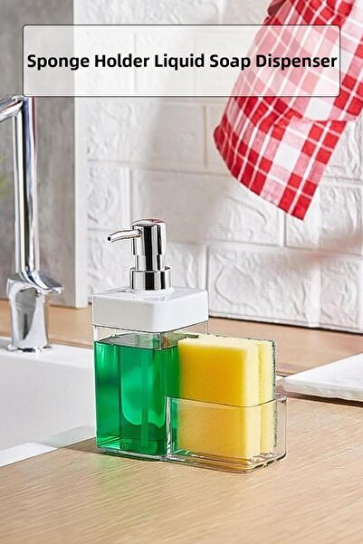 EWs White Color Liquid Soap Dispenser with Sponge Holder Bowl 450 ml