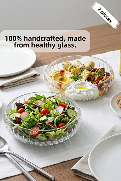 Glamis وعاء سلطة زجاجي متوسط الحجم مصنوع يدويًا من سيلين كونسيبت، طقم من قطعتين